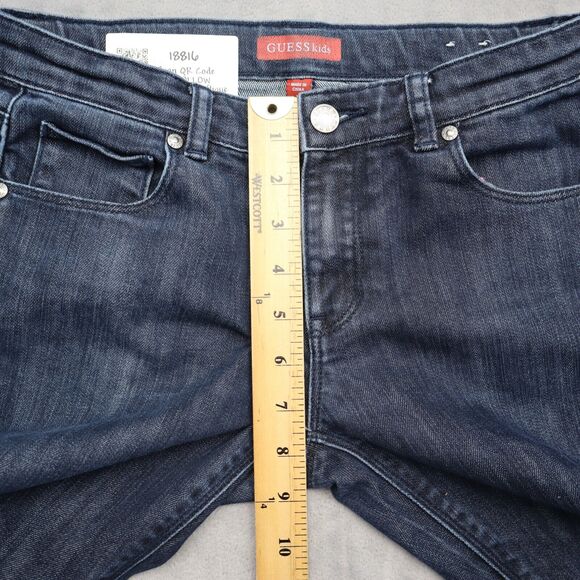 Guess Pants Boys 12 Blue Straight Button Zip 5 Pocket Logo Dark Wash Denim Jeans - Picture 4 of 16